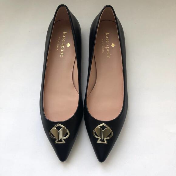 NWOB Kate Spade Lenora Pointy Flats Sz 6 in Black Leather - Picture 1 of 6